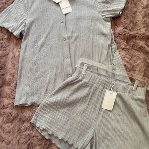 Grey Plisse Maternity Short Set